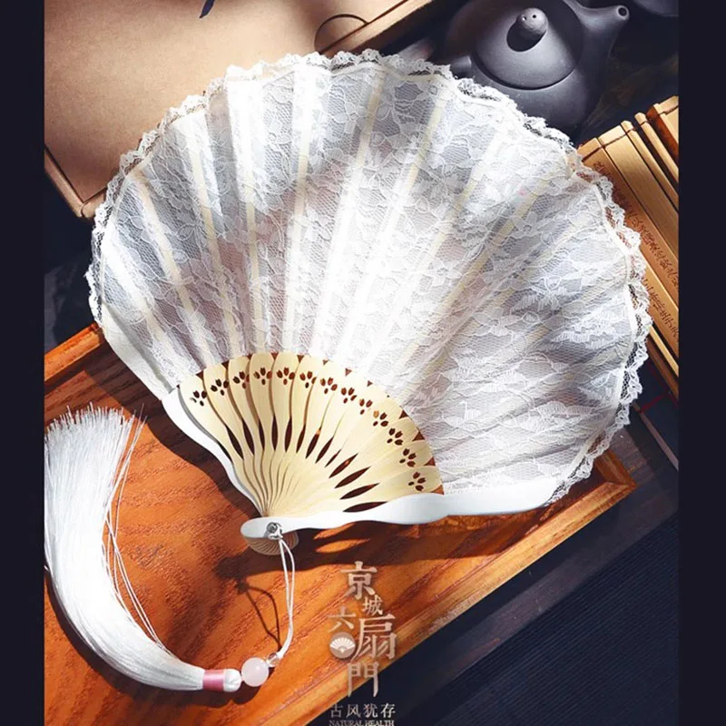 Chinese Style Black Lace Folding Fan Qipao Dance Fan Summer Cooling Performance Classical Chinese Fan