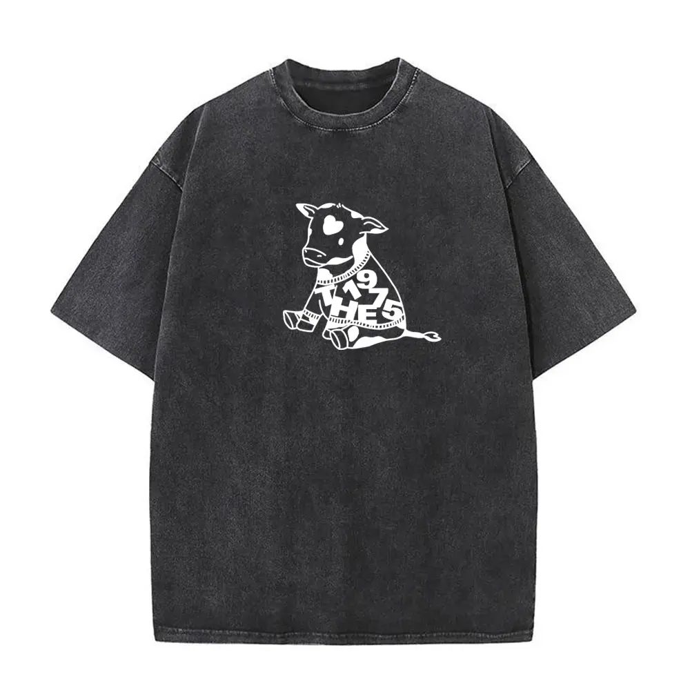 

Washed Vintage Funny Cow in Jumper Sweater The 1975 Meme Graphic T Shirts Male Cute Matty Healy T-shirt Men Hip Hop Rock Tshirt