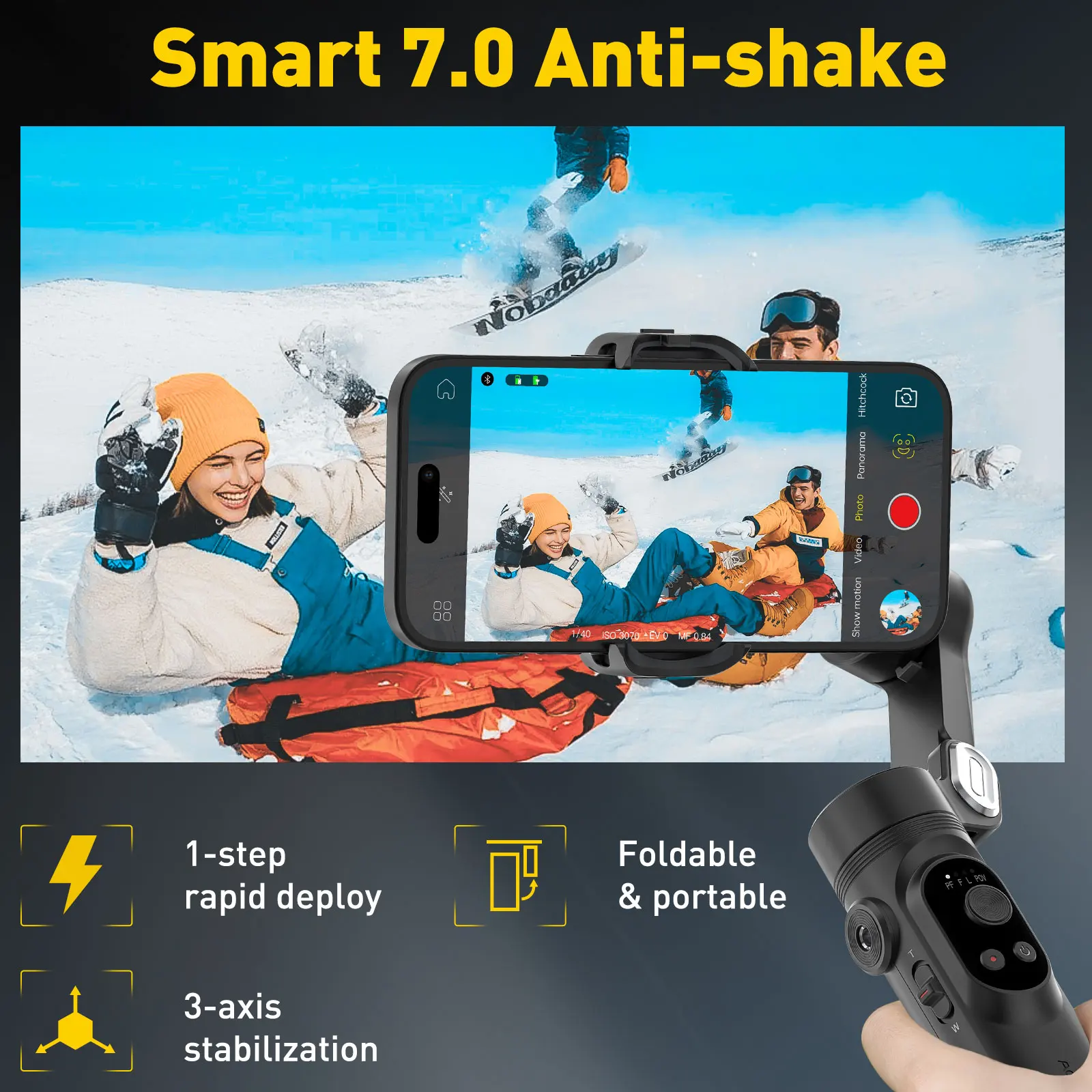 AOCHUAN XBlack Kit Smart Gimbal Stabilizer for Smartphone Light Face Tracking Inception Timelapse Foldable 3Axis Gimble forphone