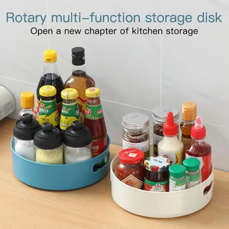 360 Degree Rotating Cabinet Organizer Kitchen Bathroom Cosmetic Turntable Storage Tray Non-Slip Spice Round Rack Plate 3