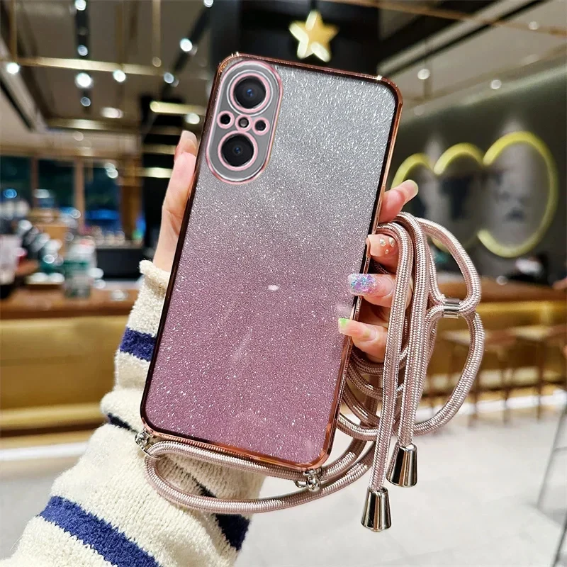 Gradient Glitter Lanyard Phone Case - Soft Silicone Back Cover