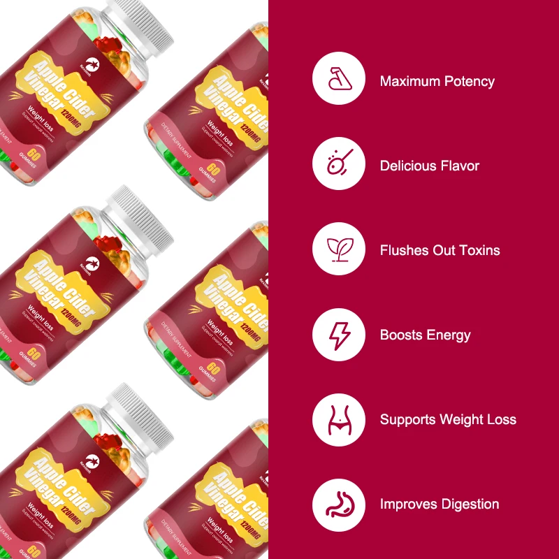 Apple Cider Vinegar Gummy 60 Count Weight Loss Slimming Gummies Detox Sober Up Fat Burner Kexinsh
