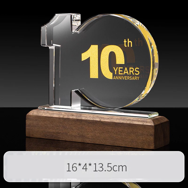 Customized Digital Year Anniversary Solid Wood Base Crystal Trophy, Company Annual Meeting Award Commemorations, Home Decor, 1Pc