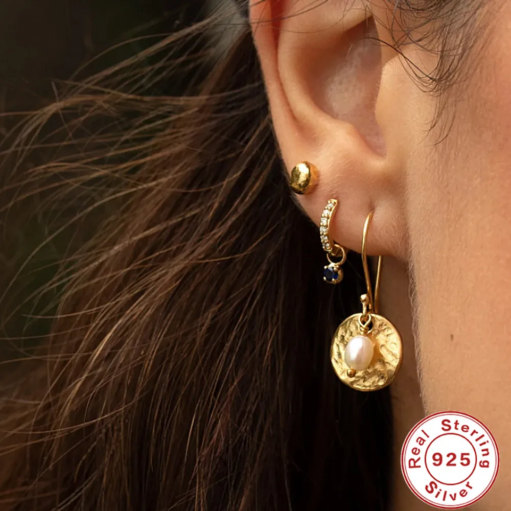 ROXI 컬러 미니 지르콘 매달려 귀 반지 여성용 9mm 귀 버클 Pendientes De Plata 925 Para Mujer