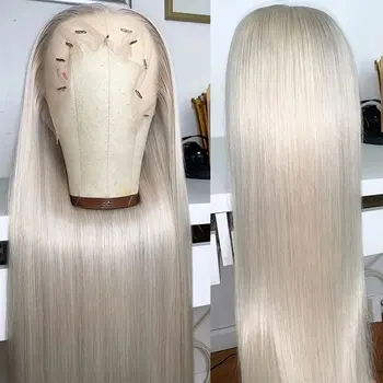 200% Density Platinum Ash Blonde 13x4 Lace Front Human Hair Wigs for Women White Lace Frontal Wigs Transparent Lace Closure Wig 1