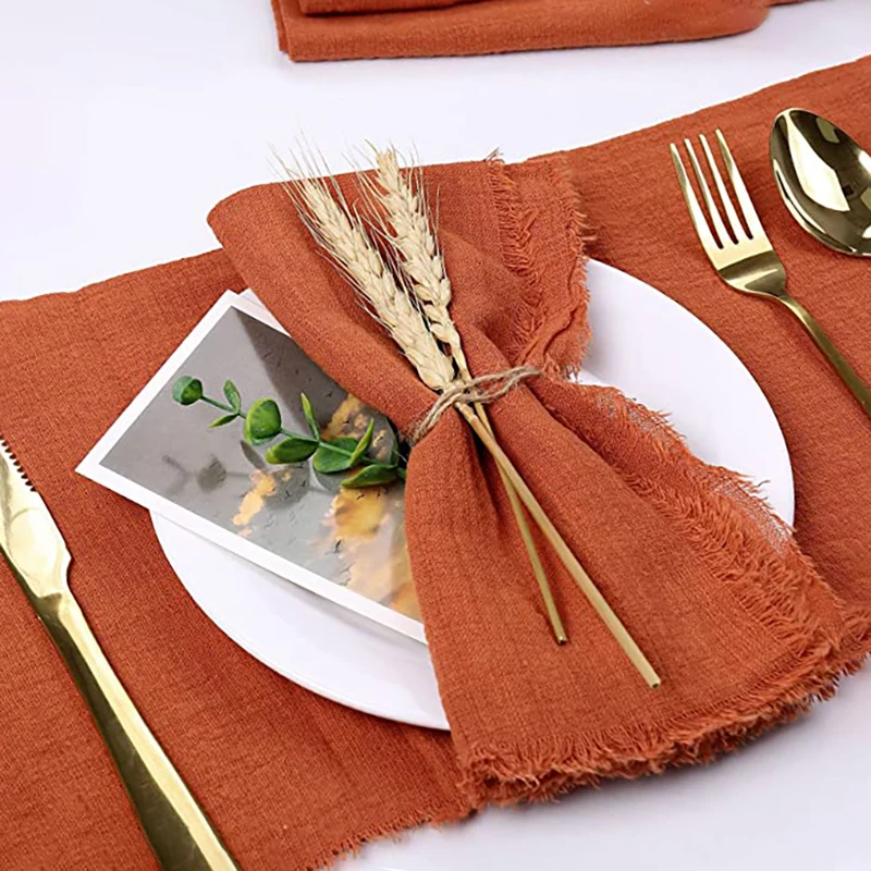 10pcs 32x32cm Wholesale Christmas Red Gauze Cotton Cloth Napkins Reusable Tea Towel Wedding Party Table Decor Retro Burrs napkin 4