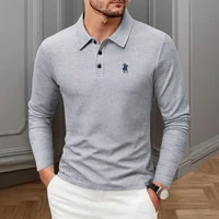 Polo haut de gamme brodé à manches longues pour homme, vêtement d'automne, nouveau, confortable et respirant, t-shirt décontracté de marque 4