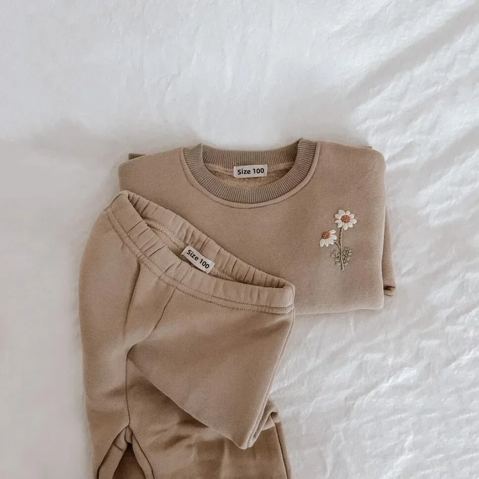 Autumn Winter Baby Girl Boy Clothes Set Embroidery Thicken Fleece Warm Sweatshirt Pant Boy Tracksuit Toddler Clothes Outfit 2Pcs 6