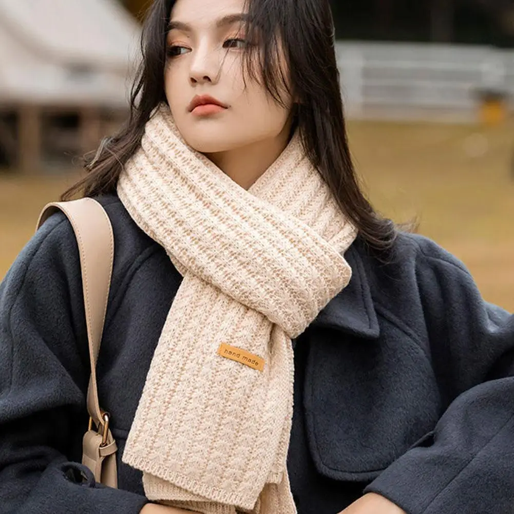 1Pc Solid Color Wool Scarf Female Korean Version Cute Girl Autumn Winter Thick Warm Knit Neck