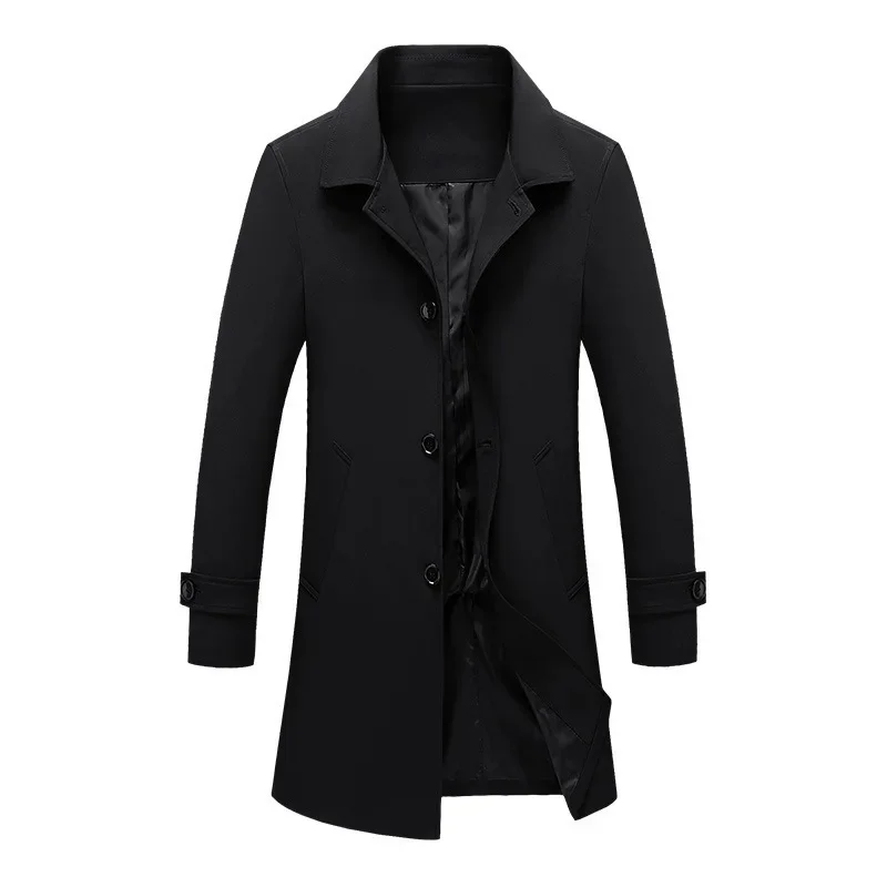 Men's Trench Coat Long Windbreaker Fashion Business Casual Loose Solid England Style Turn Down Collar Jackets
