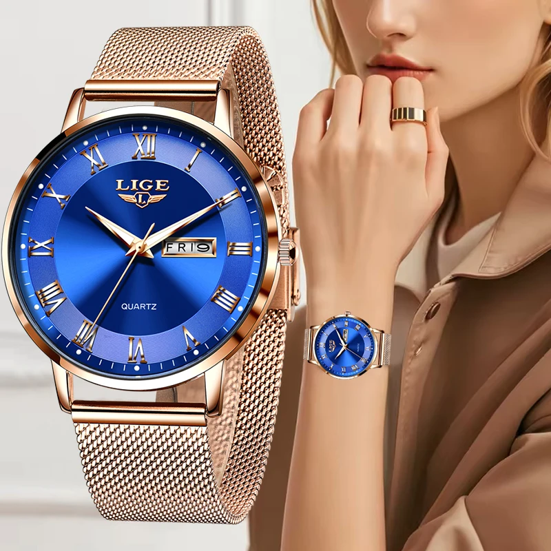 Elegant Rose Gold Ultra-Thin Mesh Quartz Women's Luminous Wristwatch