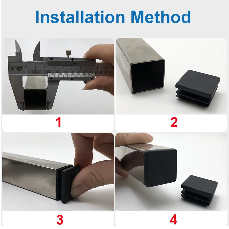 Pipe Plugs PE Plastic Square/Rectangular Pipe Plug Waterproof Cap Chair Feet Stainless Steel Sealing Plug Foot Cover