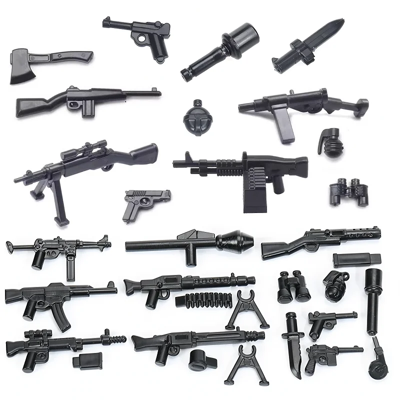 WWII Militärwaffen MOC Bausteine Figuren Soldatenzubehör US Sowjetische Gewehr Mini-Pistole Rakete MG42 RPG Kugel Spielzeug Geschenk