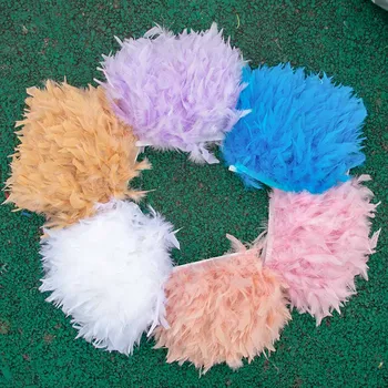 1 metro di piume di tacchino naturali finiture con frange altezza 10-15 cm abbigliamento da sposa decorazione abito fai da te nastro di piume artigianato da cucito