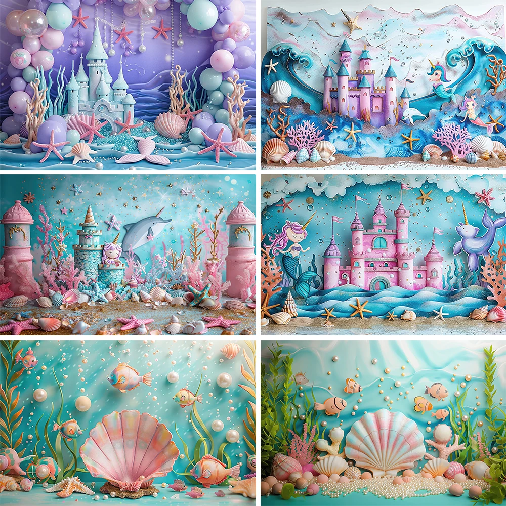 Beenle Birthday Background Under The Sea Mermaid Princess Castle Theme Kids Baby Shower Party Decor Poster Photography Backdrop