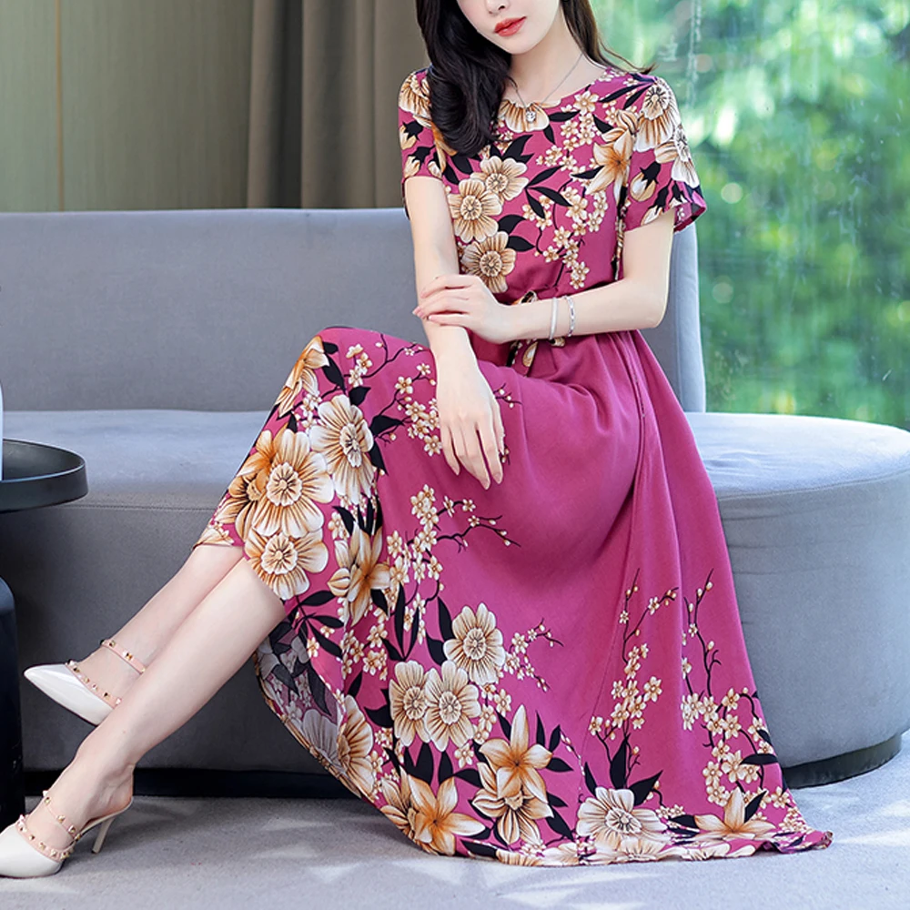 ドレステリア エコファージレ 38 FSLE Women Cotton Dress Summer Long Temperament Square Neck