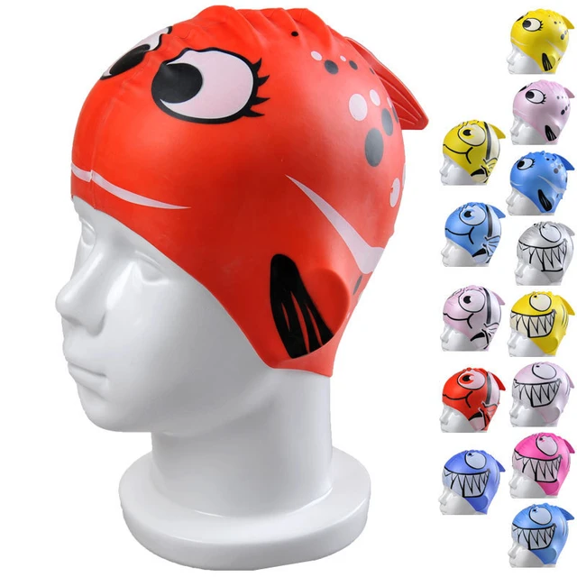 Gorro de natación para niños - Gorro de natación con patrón de tiburón  fresco para niños y niñas - Gorro de natación impermeable de silicona -  para