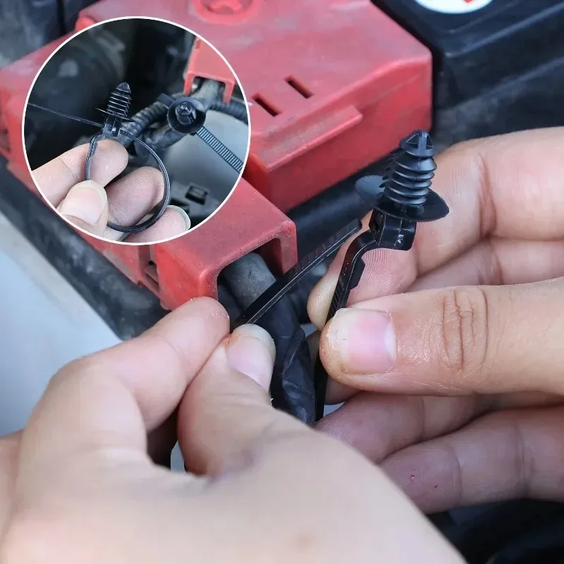 1-40Pcs Car Nylon Threaded Head Harness Cable Ties Multi-purpose Nylon Black Cable Thrust Clip Organize The Line Auto Accessorie