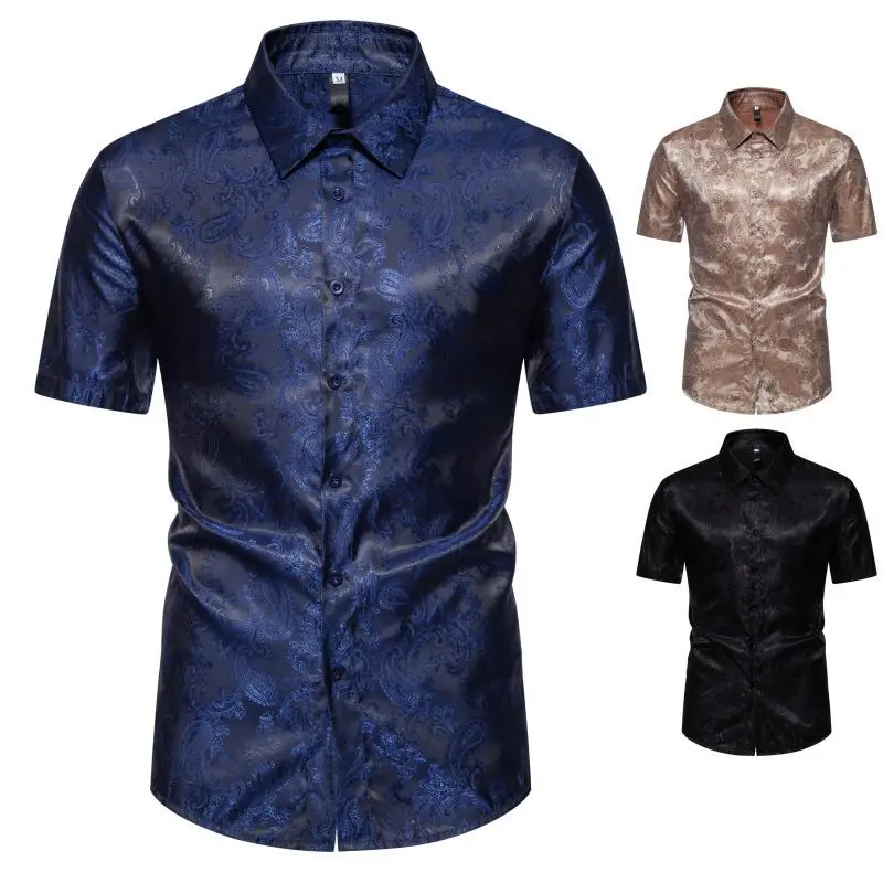 

Мужская рубашка с коротким рукавом, яркая Европейская рубашка с коротким рукавом в американском стиле ретро