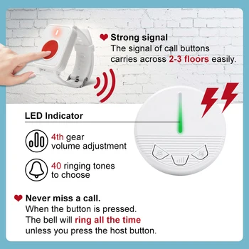 Wireless Caregiver Pager Life Alert System SOS Panic Call Button with Door Light for Seniors Disabled Elderly Home Hospital 4