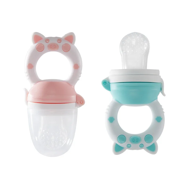 3 in 1 bag Newborn Baby Fresh Food Feeder Teether Toy Fruit Feeder Pacifier Training Eat Fruit Grinding Stick Cute Pig Food Bag