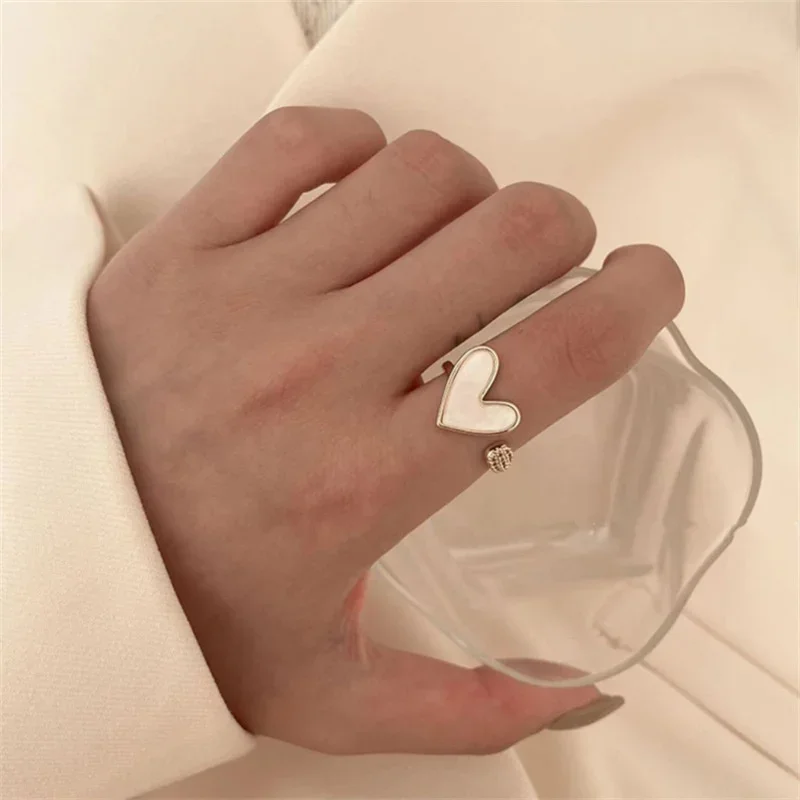 Trendy Heart Ring For Women Minimalist Aesthetic Enamel Open Ring Female Party Charming Ring Jewelry - 5