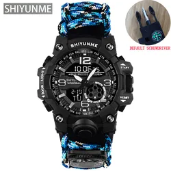 Enhanced Outdoor Survival Waterproof Military Tactical Watch with Paracord Bracelet, Compass, and Thermometer (1509G Blue)