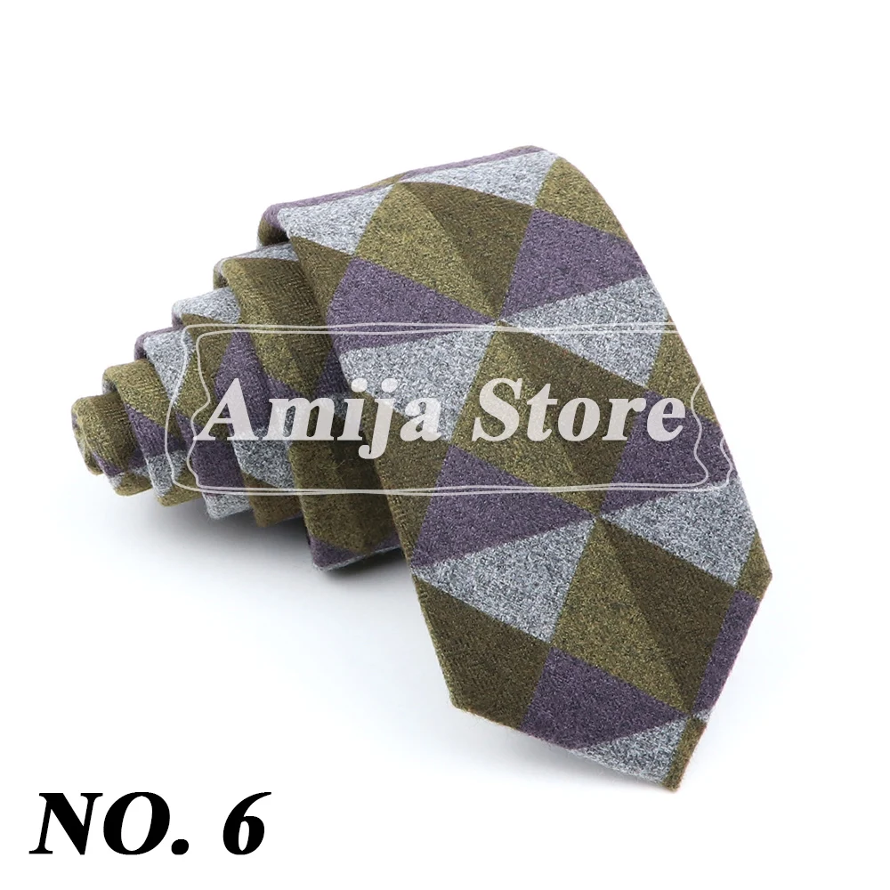 Super Weiche Wolle Baumwolle Krawatte Plaid Diamant Gestreiften Männer 6cm Dünne Krawatte Rot Blau Dunkle Farbe Smoking Anzug Männlichen geschenk Hemd Zubehör – Detail 9