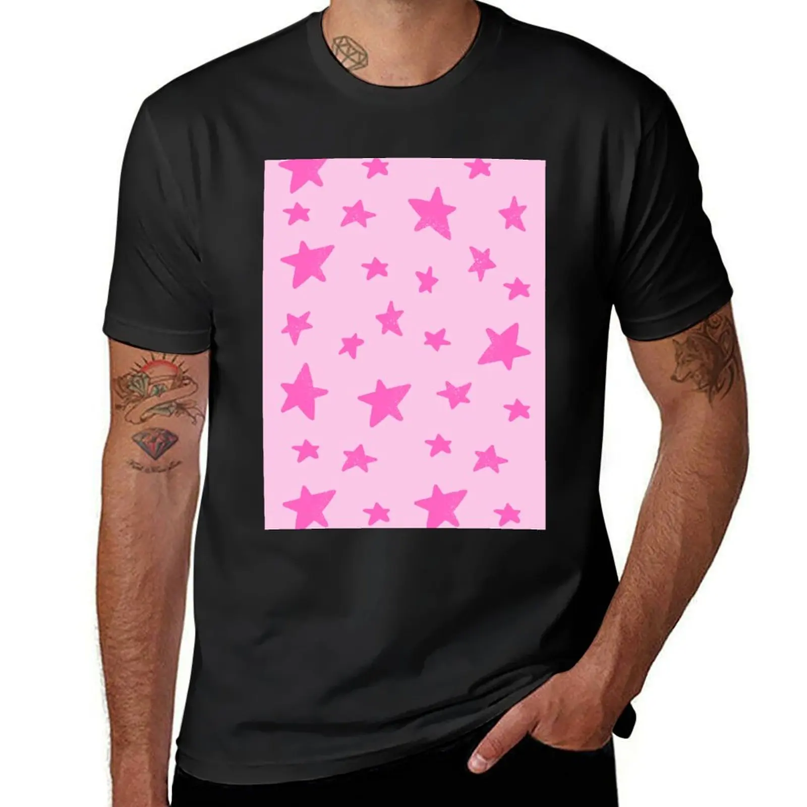 

Preppy Star Print- Pink T-Shirt Short sleeve tee vintage clothes sports fans mens graphic t-shirts pack