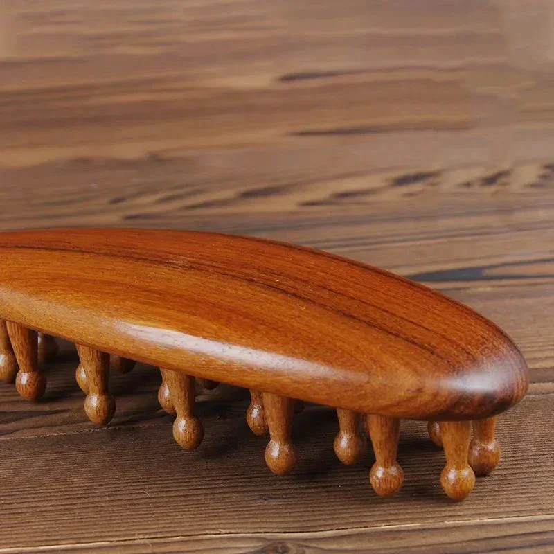 Golden Sandalwood Comb Head Meridian Combs Natural Sandalwood Long Handle Comb Multifunction Insert Teeth Massage Comb 22 Nails