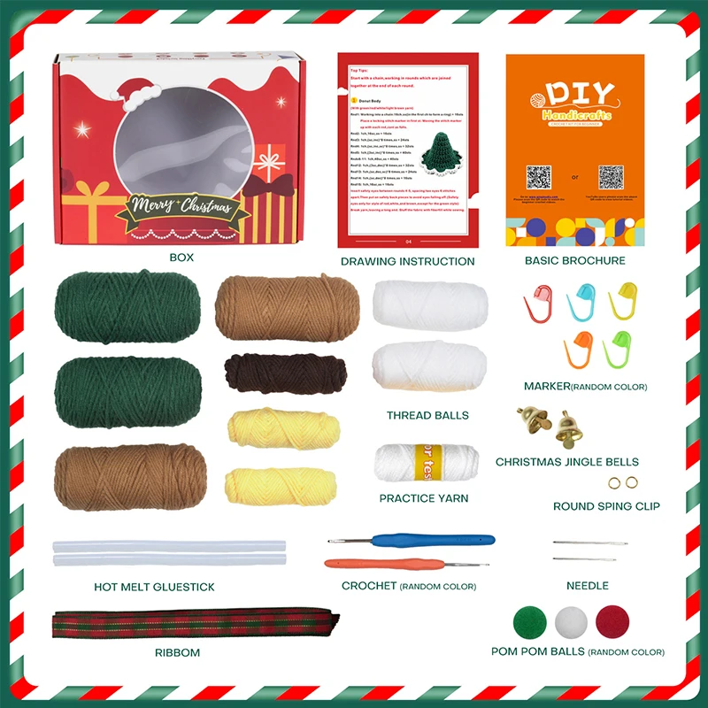 IMZAY Unfinished Christmas Knitting Material Package Yarns Step-by-Step Video Tutorials Crochet Kit DIY Beginners