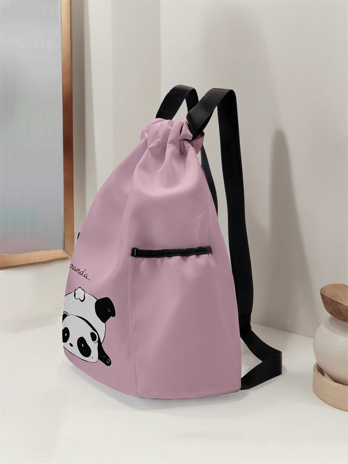 Panda Pattern Drawstring Backpack - Large Capacity Durable Fitness Bag, Adjustable Shoulder Strap, Sports Beach Backpack