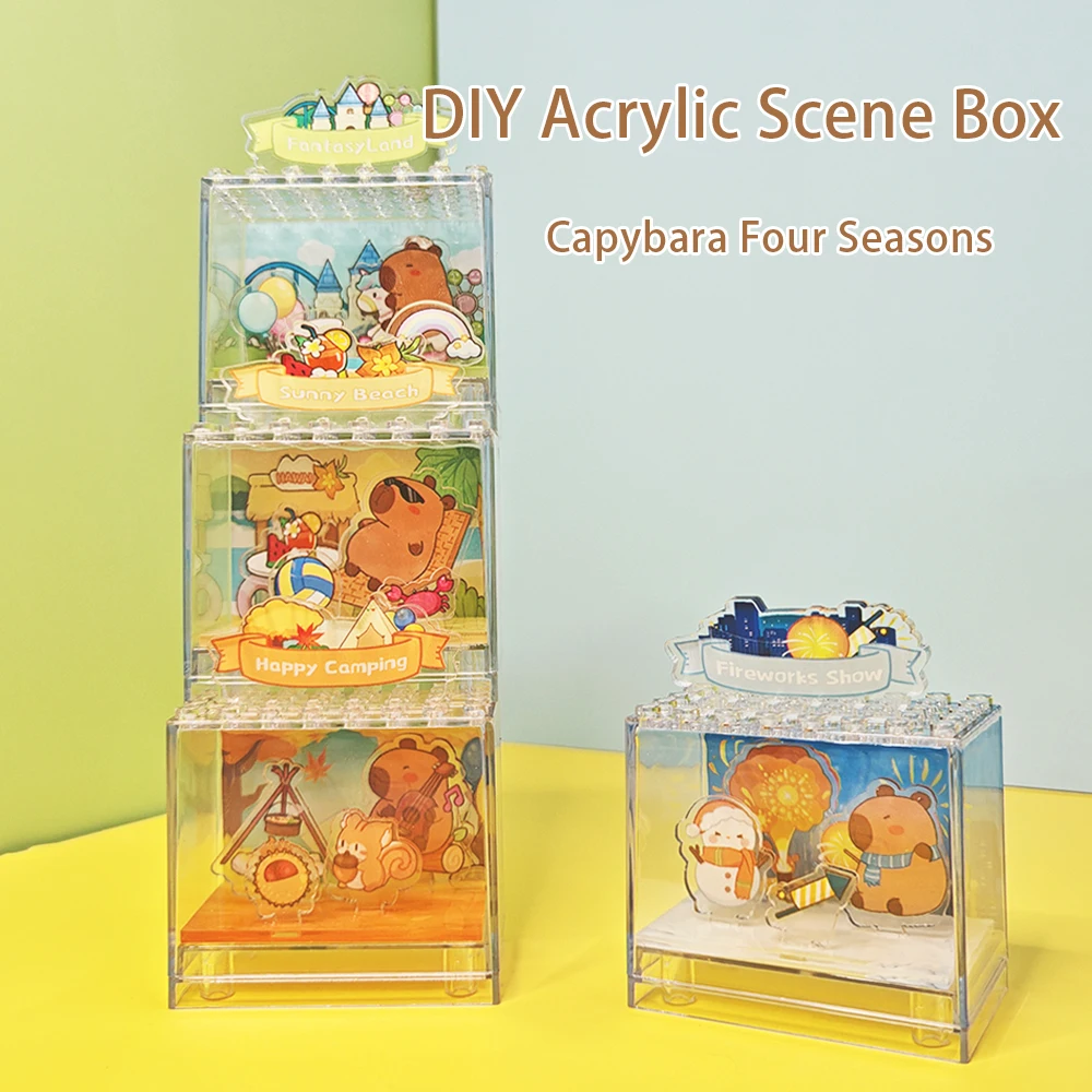 Capybara DIY Assembled Clear Acrylic Boxes Scene Four Seasons Cartoon Creative Collection Desk Ornaments Girls Birthday Gift