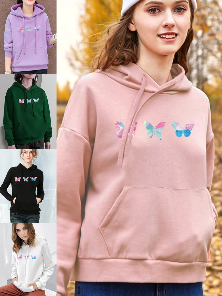 Women Clothing Sweater Fashion Butterfly Pattern Long Sleeve Basic Sweatshirt Hoodie Harajuku Jumper Pullovers Casual Pullovers