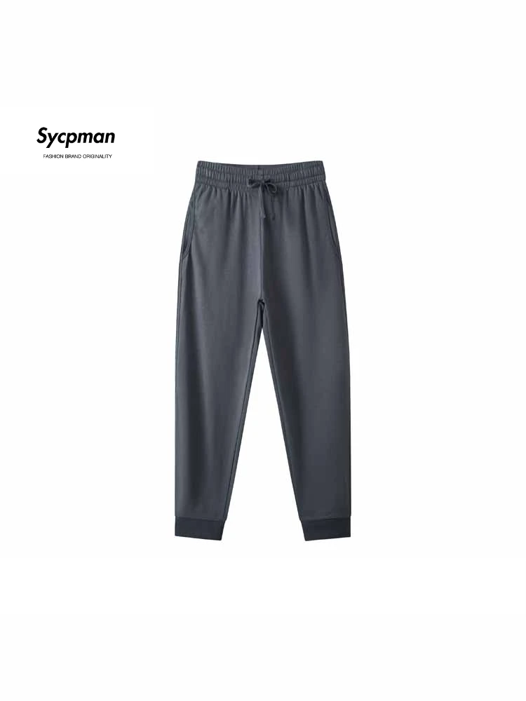 

Sycpman Straight Loop Casual Pants for Men Knitted Lace Up Elastic Trousers Autumn Couple Loose Sweatpants