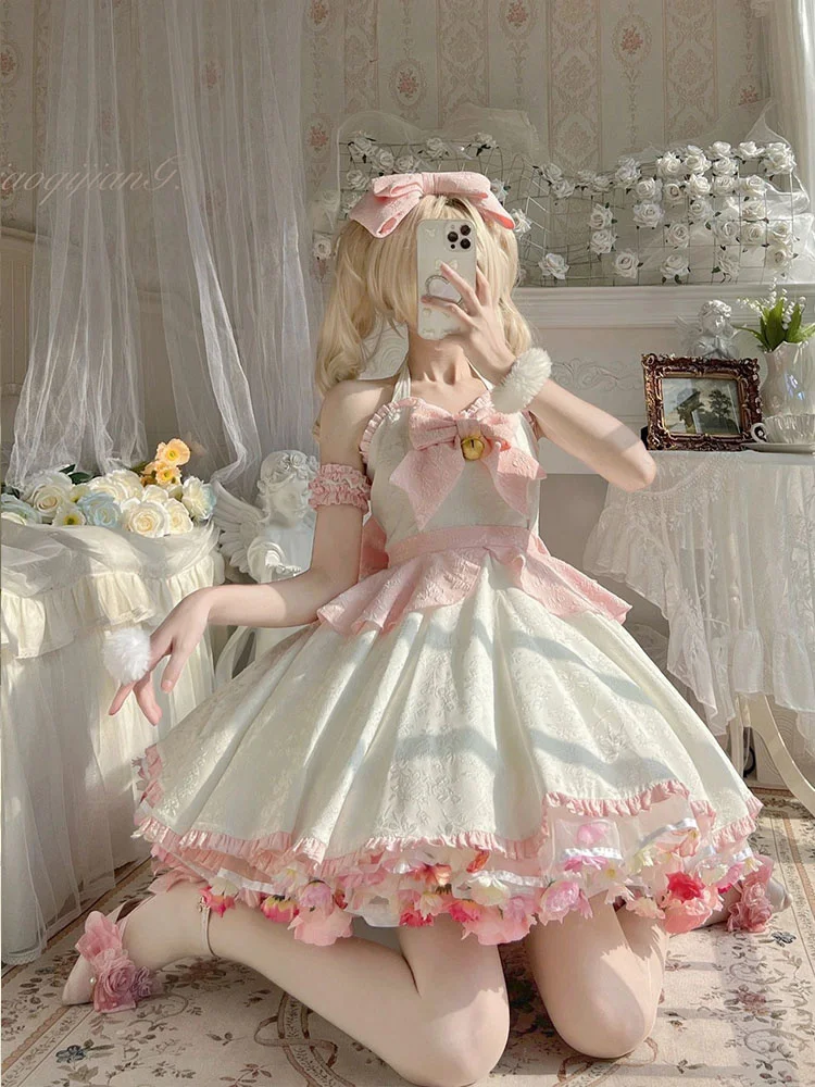 Vestido de empregada rosa Lolita para mulheres, traje Cosplay Anime, roupas  kawaii, sexy, doce, japonês, dramatização, festa de Halloween