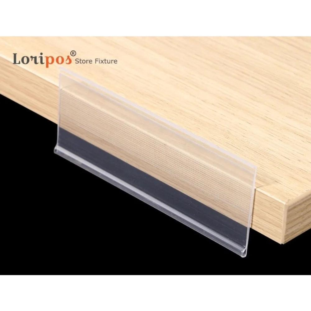 100pcs 플라스틱 PVC 선반 데이터 스트립 클립 홀더 상품 가격 토커 기호 라벨 디스플레이 뒷면에 접착 테이프