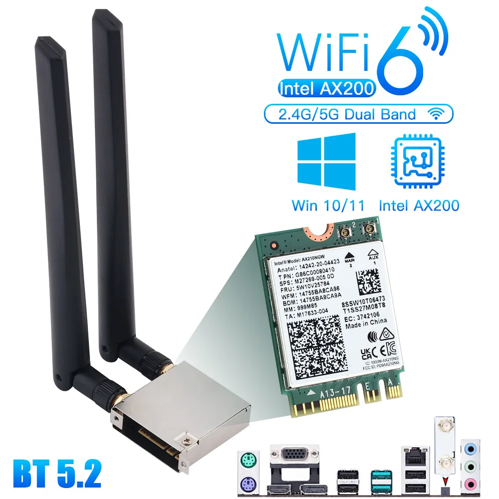 Intel WiFi 6 AX200 AX200NGW M.2 NGFF Wireless WiFi Card Dual Band BT5.2  Adapter