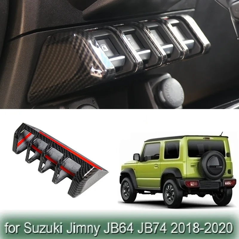

ABS Carbon Fiber Car Window Lifting Switch Button Decoration Cover Trim For Suzuki Jimny JB64 JB74 2018-2022 Interior Styling
