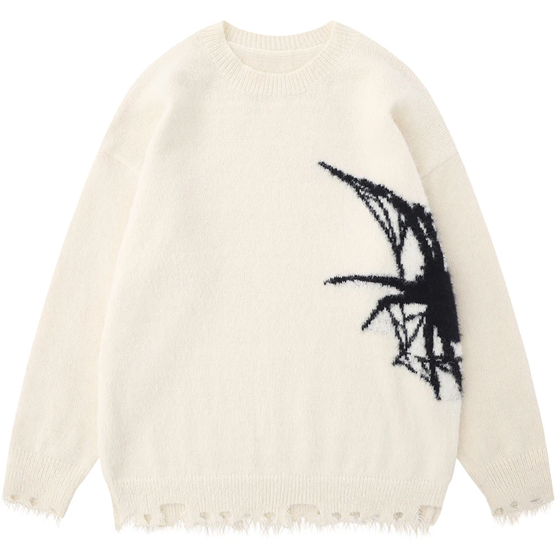 

Винтажный свитер в уличном стиле, Мужской и Женский вязаный свитер с животным принтом, вязаная одежда, парные пауки с круглым вырезом, американский пуловер, мужская одежда 2023