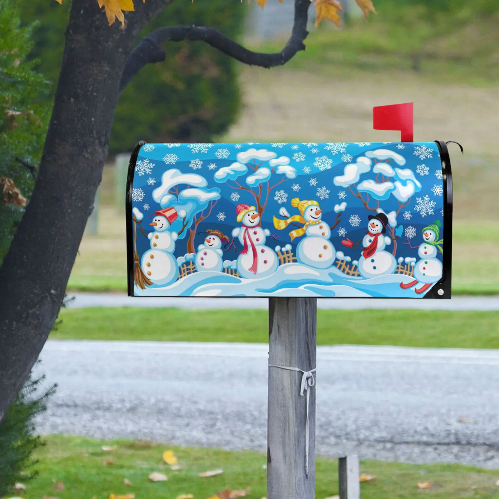 Winter Snowmen PVC Magnetic Mailbox Cover Wrap Standard Size Welcome Home Garden Outdoor Decoration Post Letter Box Cover