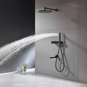 หรูหราสีดําทองแดงเต็มรูปแบบปกปิดระบบฝักบัวฝังโรงแรมวิศวกรรมห้องน้ําชุดฝักบัวฝังไว้ล่วงหน้า 1