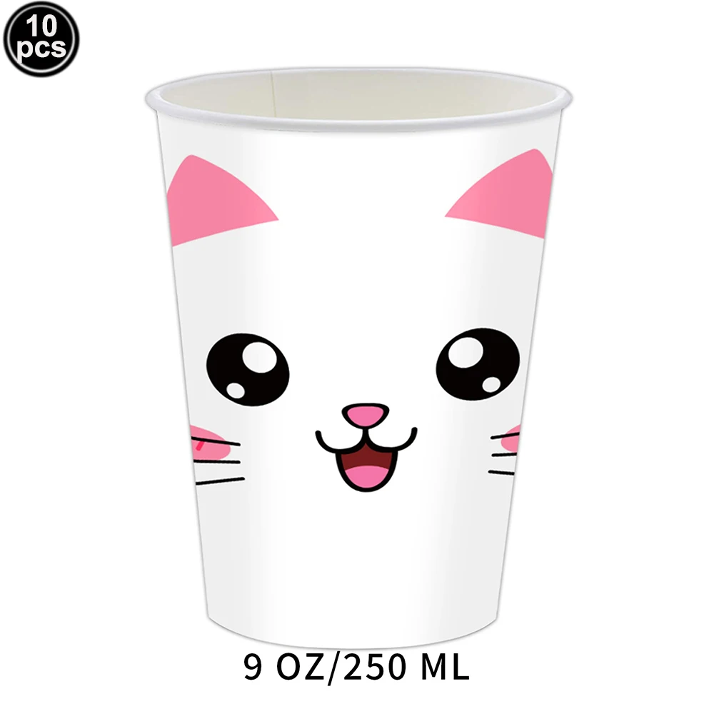 Katze Geburtstag Dekoration Katzen Party Pappteller Servietten Strohhalme Tasse Einweggeschirr Katze Thema Kinder Geburtstag Party Supplies – Detail 6
