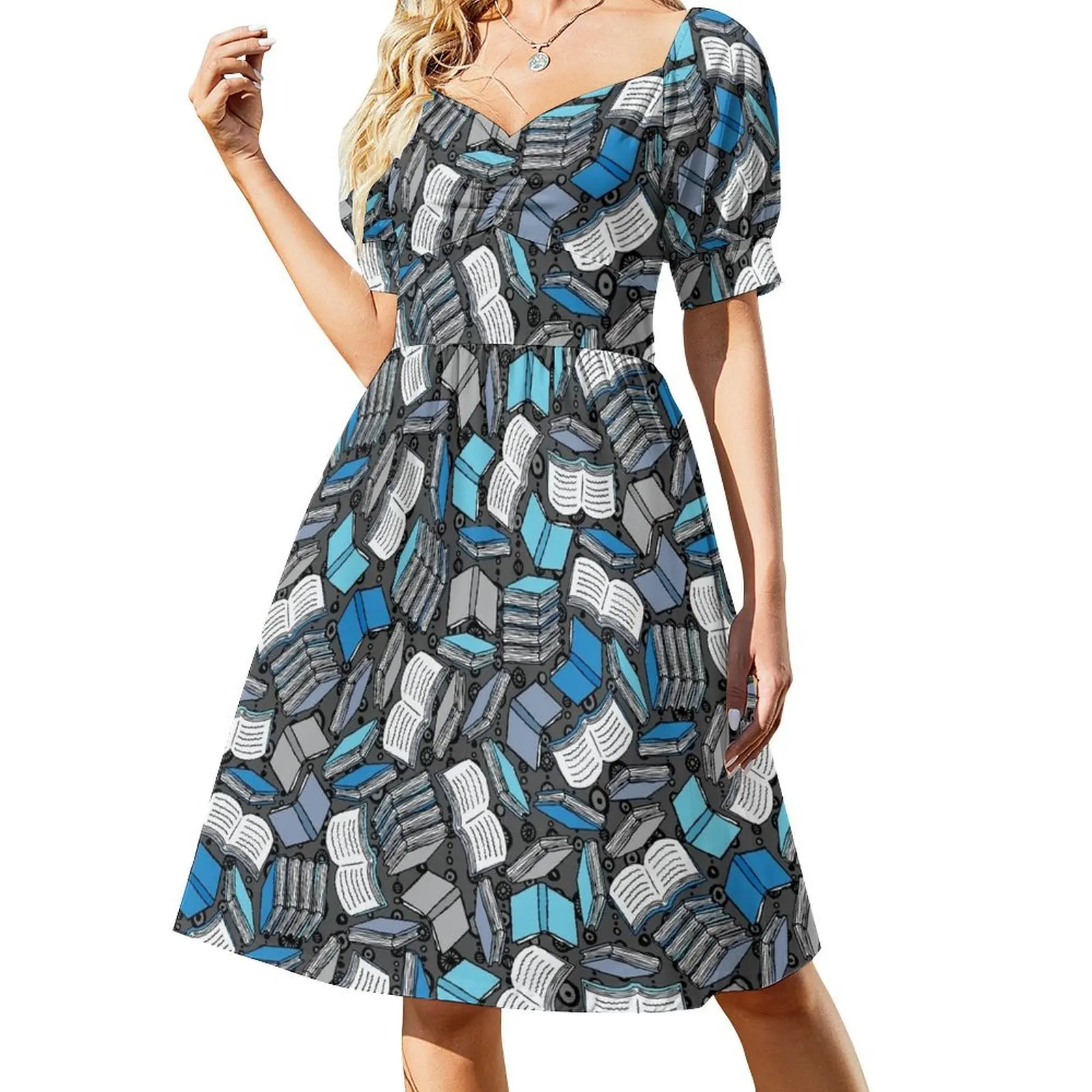 Tantos libros... Vestido de manga corta, vestido de fiesta de lujo para mujer, vestido largo de verano para mujer