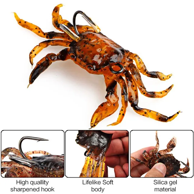 3D Simulation Crab for Octopus Fishing, Artificial Baits, Soft Silicone Lures with Hook, Saltwater Fishing Tackle, 10cm, Winter 2
