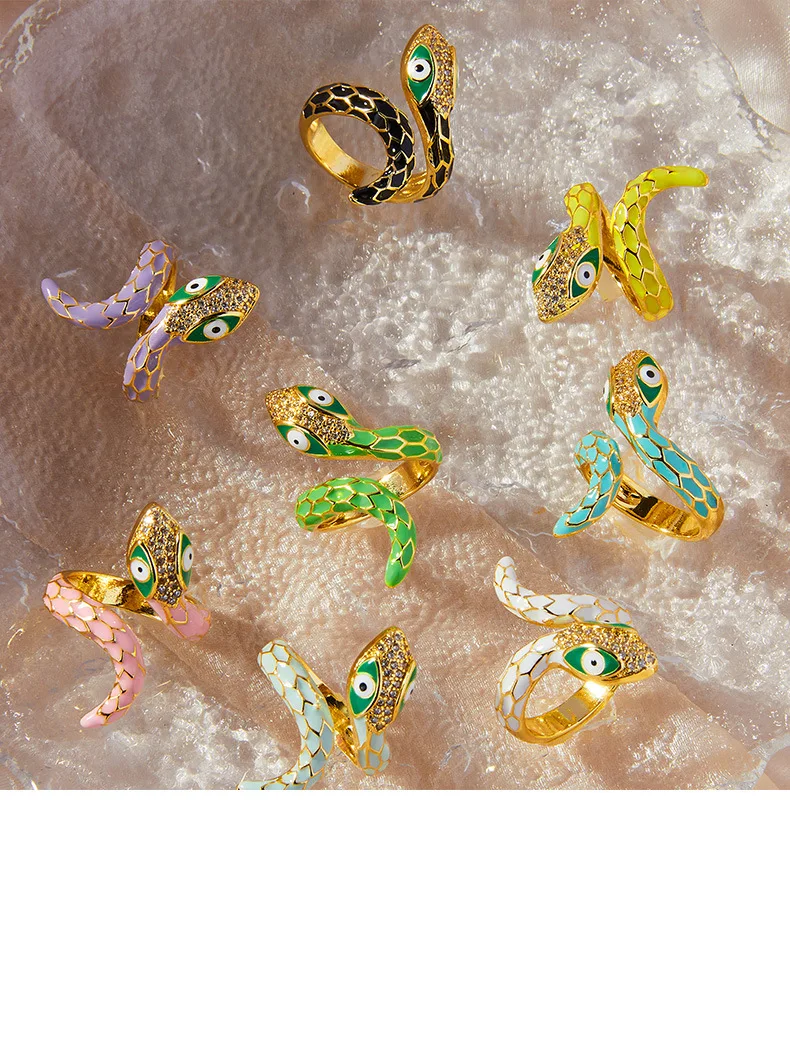 Modischer Farbiger Emaille-Schlangenring für Frauen Kupferfarbenes Niedliches Mädchen-Fingerring Punk Wasserfester Schmuck Geschenk Großhandel – Detail 10