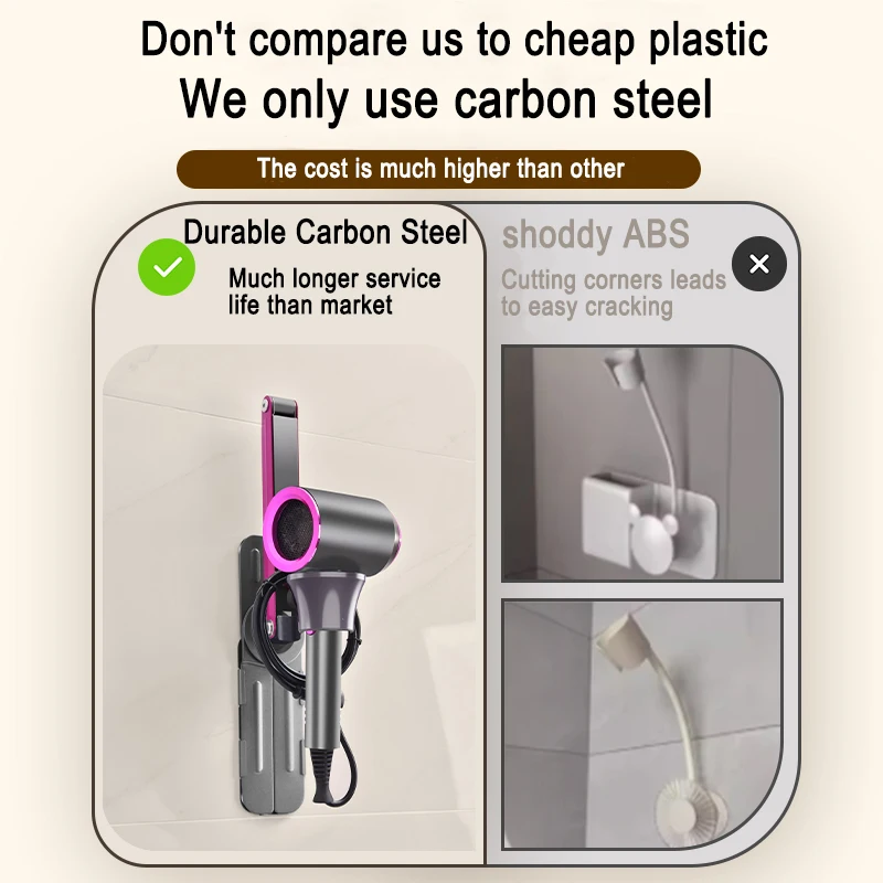 Eary Adjustable Hair Dryer Holder Metal Textured Stand Versatile and Easy To Install Free Your Hands Convenience Furniture