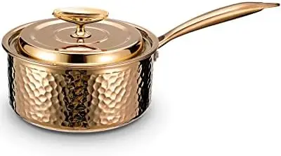 

2 Quart Uncoated Nonstick Saucepan with Lid, Stainless Steel Pot Triply Hammered Copper for Cooking, Induction Saucepan Cookware