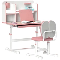 Aiyaplay Ensemble bureau et chaises pour enfants +3 ans, bureau pour enfants à hauteur réglable avec panneau inclinable, tiroir et étagères, dossier rembourré, pour livres, 80 x 55 x 107,5 cm, rose 1