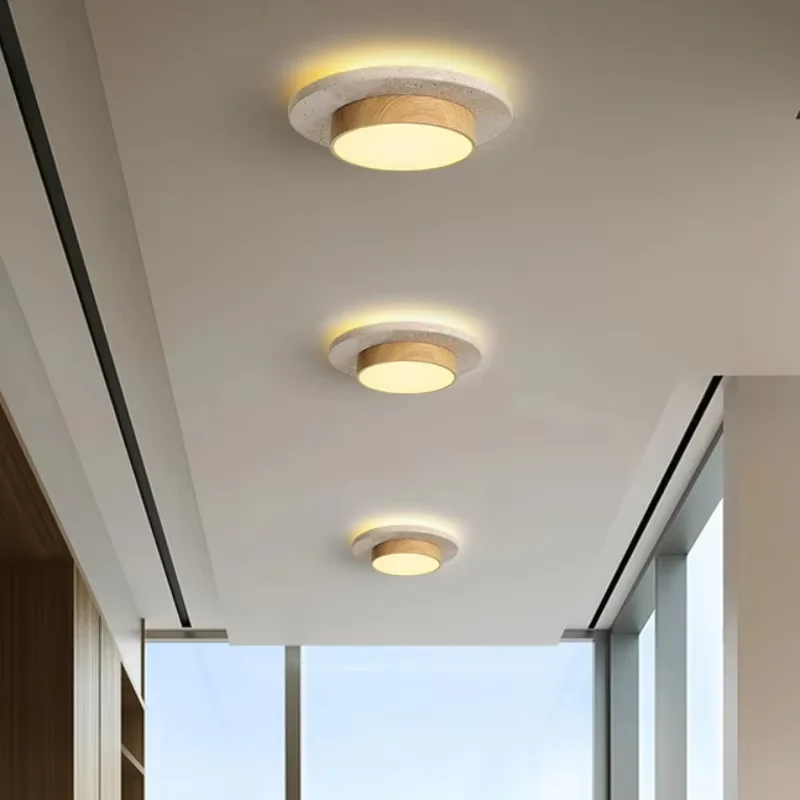 Natural Yellowstone ceiling light Wabi Sabi circular ceiling light D22cm LED28w Nordic walnut/wooden balcony corridor light